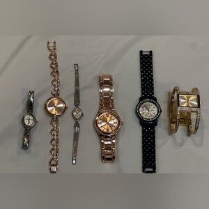 6 Watch Assorted Bundle: Gold Tone, Rhinestones.Silver and Rose Gold Bundle